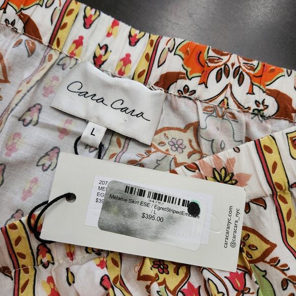 NWT Cara Cara Melanie Skirt Egret Striped Emblem Size Large - Picture 3 of 4